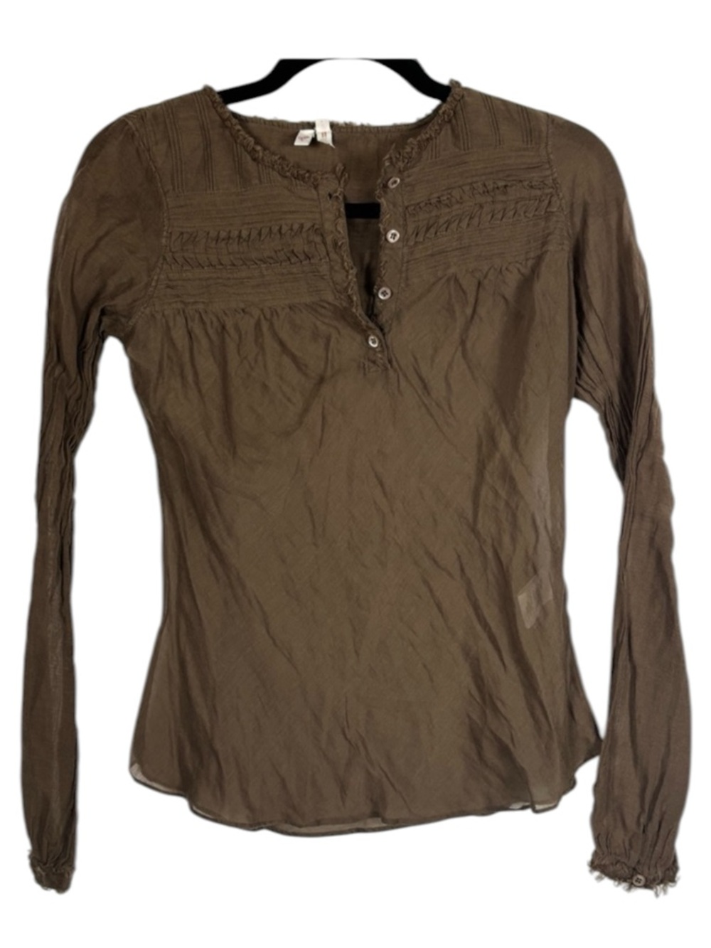 Joie Top Boho Peasant Detailed Long Sleeve Brown- XS